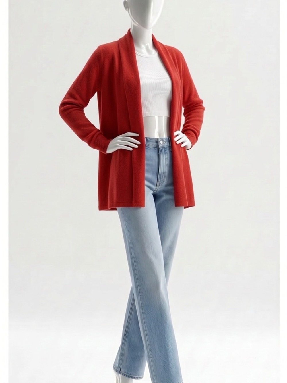 NEW Neiman Marcus Cashmere Red Open-Front Cardigan